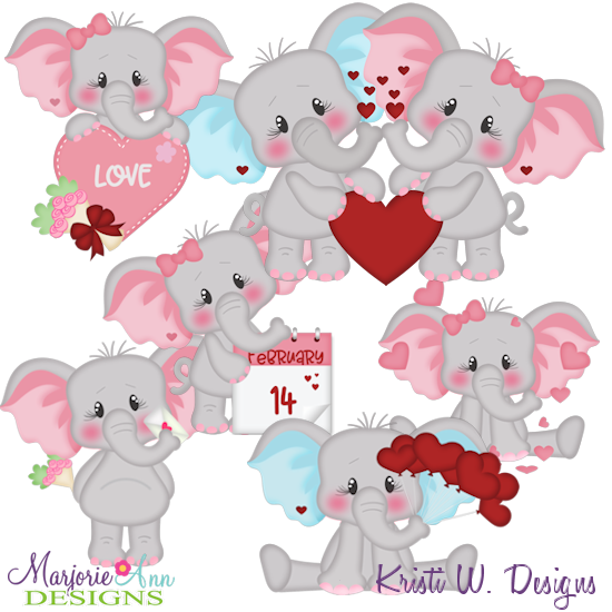 Elephant Valentine SVG Cutting Files + Clipart - Click Image to Close